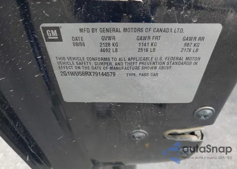 2007 Chevrolet Impala Ltz from USA, damaged, VIN 2G1WU58RX79144579